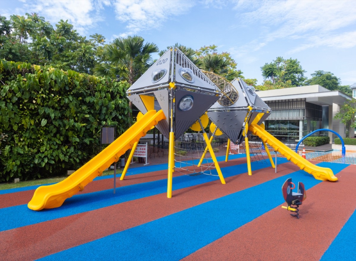 RE:PLAY exhibition pavilion with recycled playground equipment